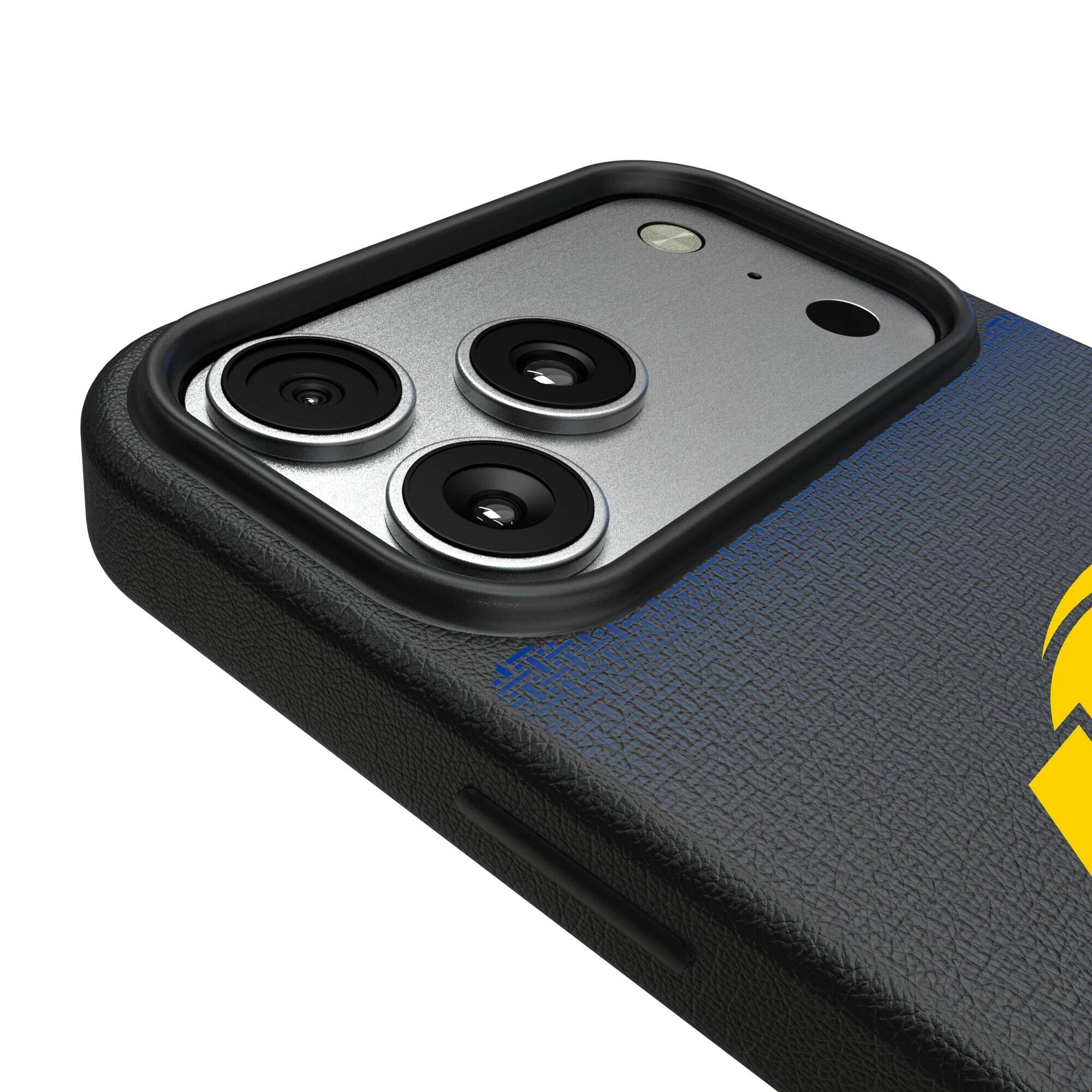 Alt View 2. Keyscaper - Los Angeles Rams Linen Logo iPhone Magnetic Bump Case - 15 Pro - Black.