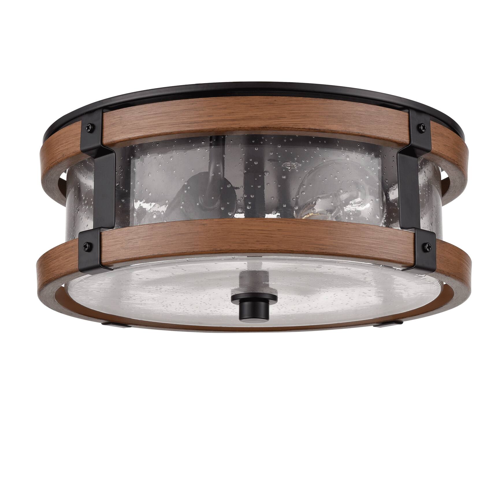 MOOSE - Farmhouse Clear Seeded Glass Ceiling Light Fixture +Rustic Wood Grain Finish - Black