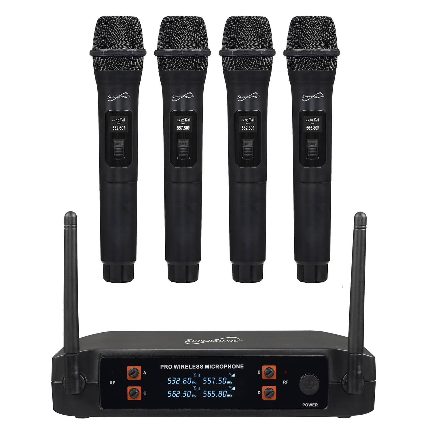 Supersonic - 4-Channel 2.4-GHz Wireless Microphone System with 4 Handheld Microphones and Receiver SC-909 - Black