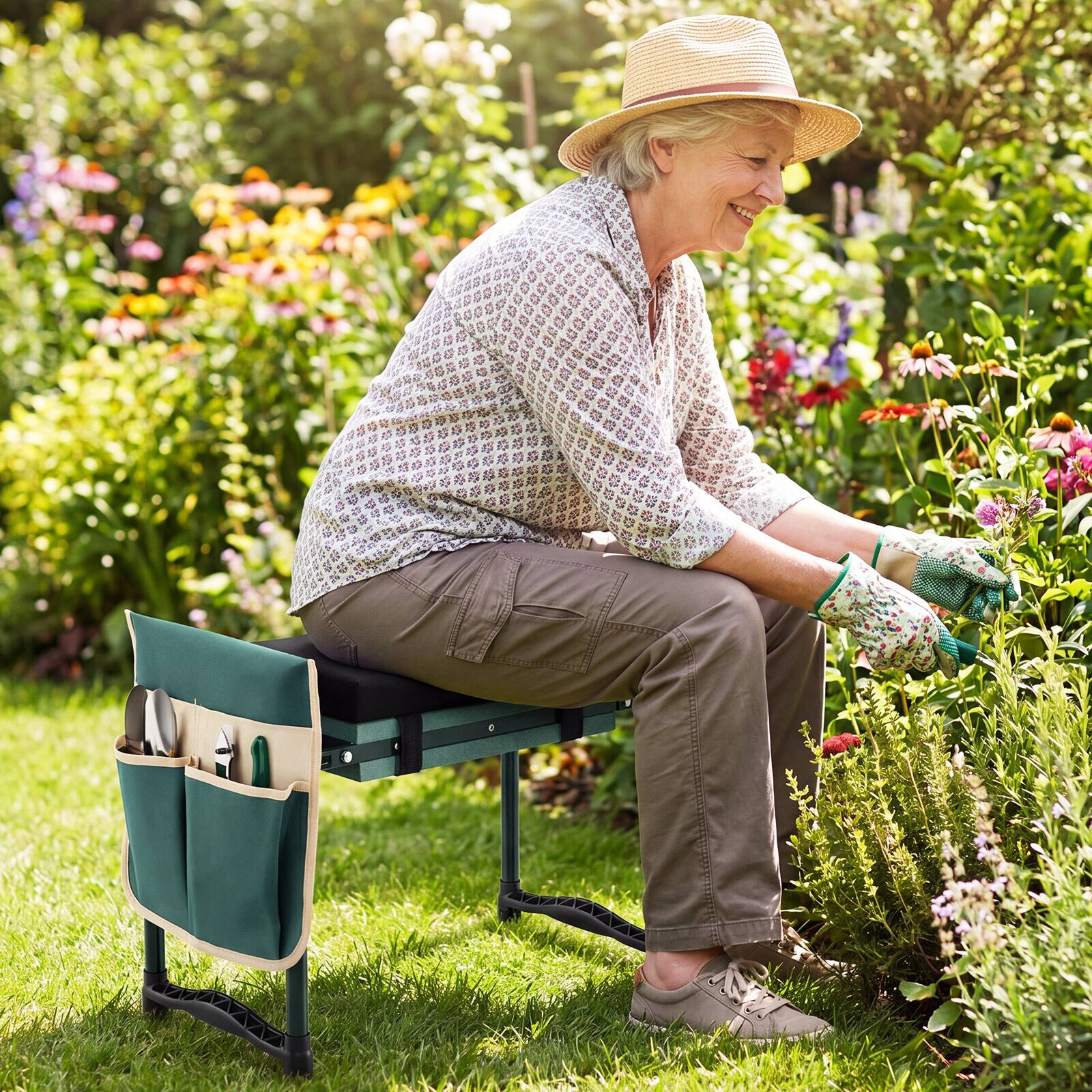 Alt View 1. Costway - Costway Garden Kneeler and Seat, Foldable Gardening Stool with Wide EVA Foam Padding - Green+Black.