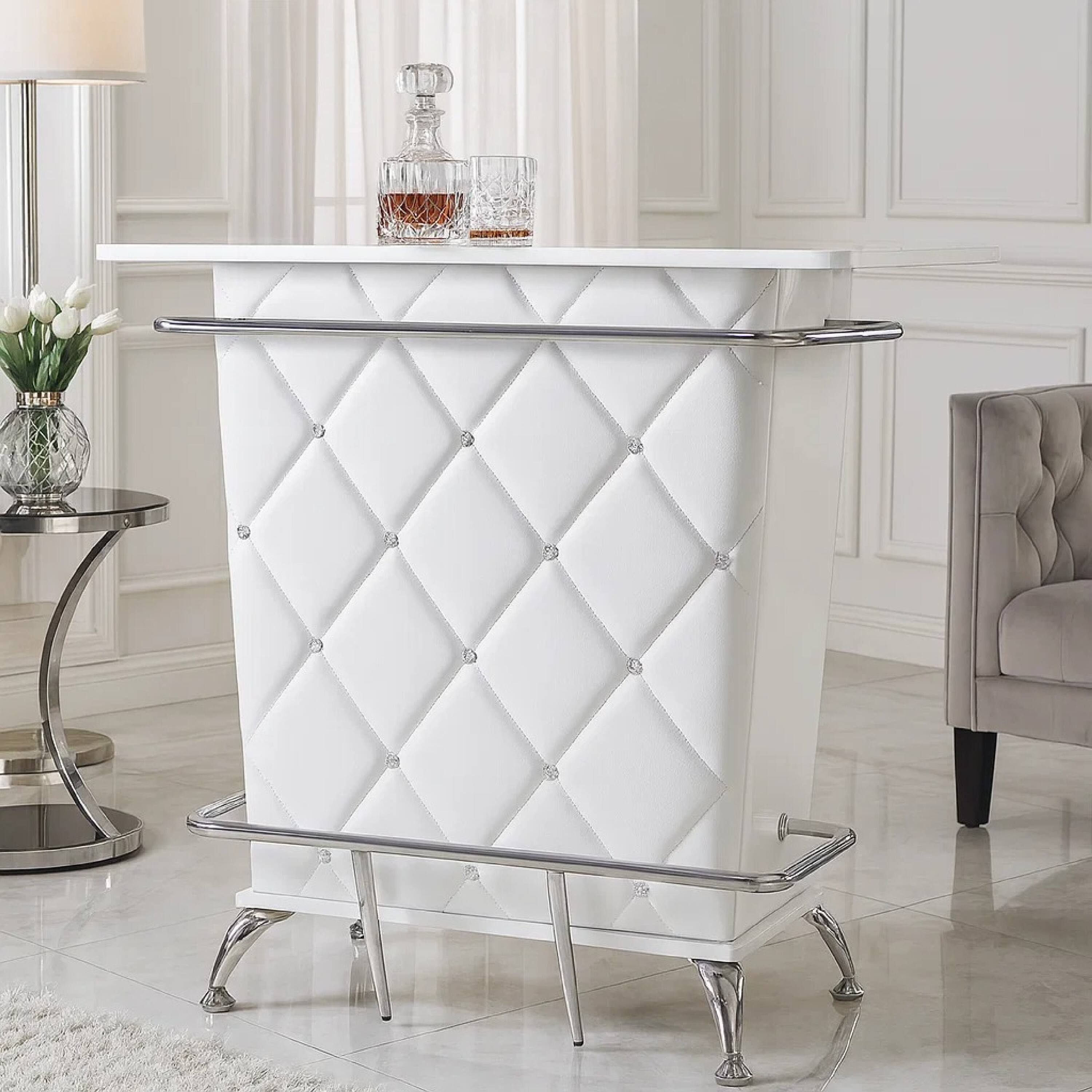 Alt View 5. Manhattan Lane - Contemporary Style Leatherette Padded Bar Table With Button Tufting, White - White.