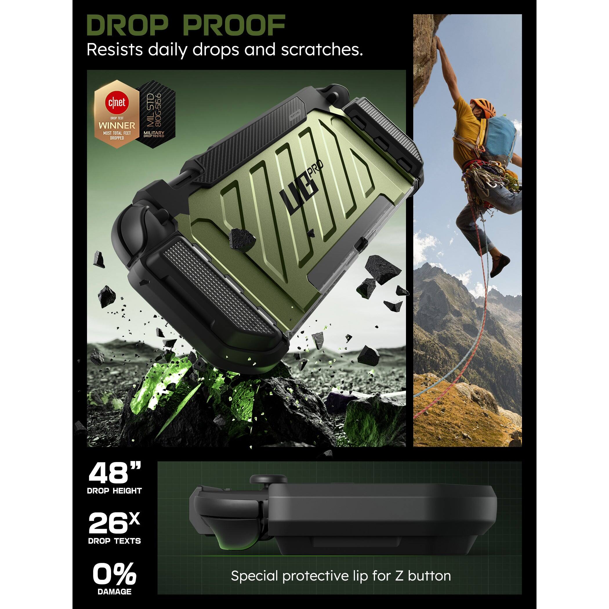 DROP PROOF Resists daily drops and scratches. c/net STD BIX-556 - WINNER MIL-STD 810G. 48" DROP HEIGHT 26x DROP TEXTS 0% DAMAGE. Special protective lip for Z button.