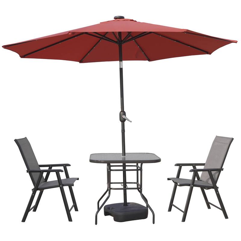 Left. LeisureMod - Sierra Outdoor Solar Powered LED Umbrella with Rust Resistant Aluminum Frame and Plastic Base - Red.