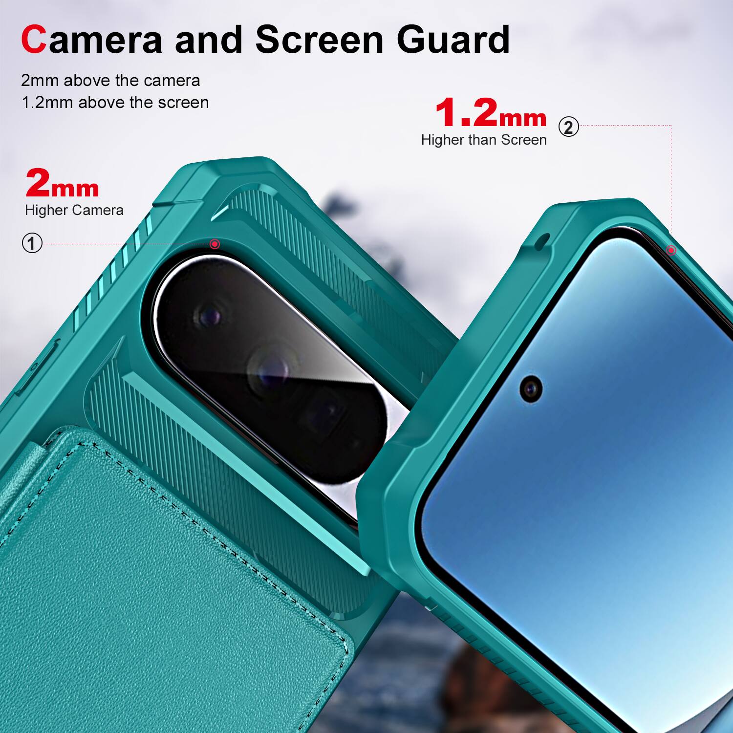 Camera and Screen Guard

2mm above the camera  
1.2mm above the screen

2mm  
Higher Camera

1.2mm  
Higher than Screen