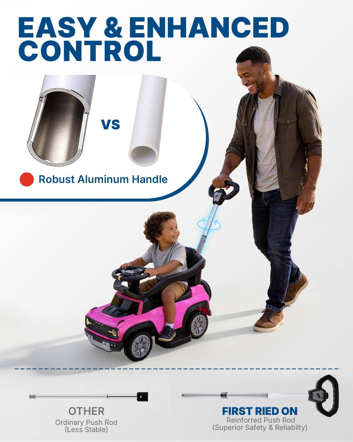 EASY & ENHANCED CONTROL

VS

Robust Aluminum Handle

OTHER
Ordinary Push Rod (Less Stable)

FIRST RIED ON
Reinforced Push Rod (Superior Safety & Reliability)