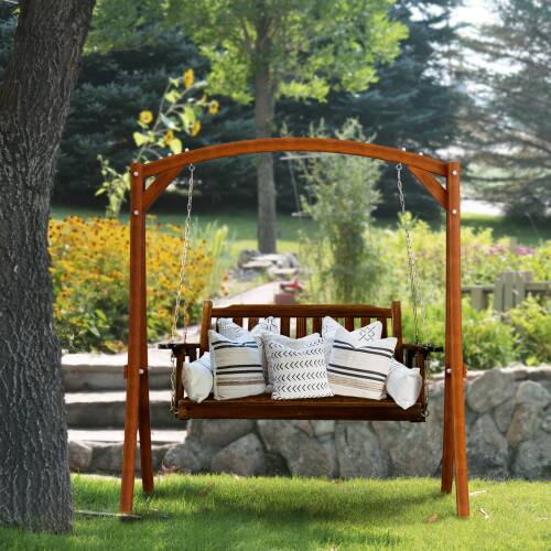 Alt View 10. Winado - Patio Wooden Porch Swing 4 FT, Straight Edge Swing Chair Bench, with Hanging Chains for In/Outdoor Courtyard Garden - Carbonized.