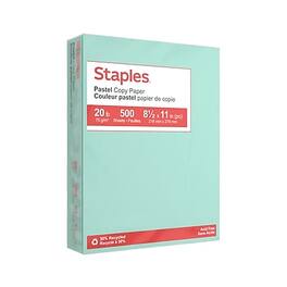 Staples - Pastel 30% Recycled Color Copy Paper, 20 lbs., 8.5" x 11", 500 Sheets/Ream - Turquoise