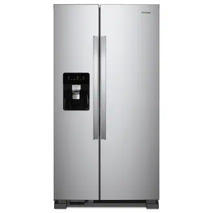 Front. Whirlpool - 24 Cu. Ft. Side-by-Side Refrigerator with LED Interior Lighting - Monochromatic Stainless Steel.