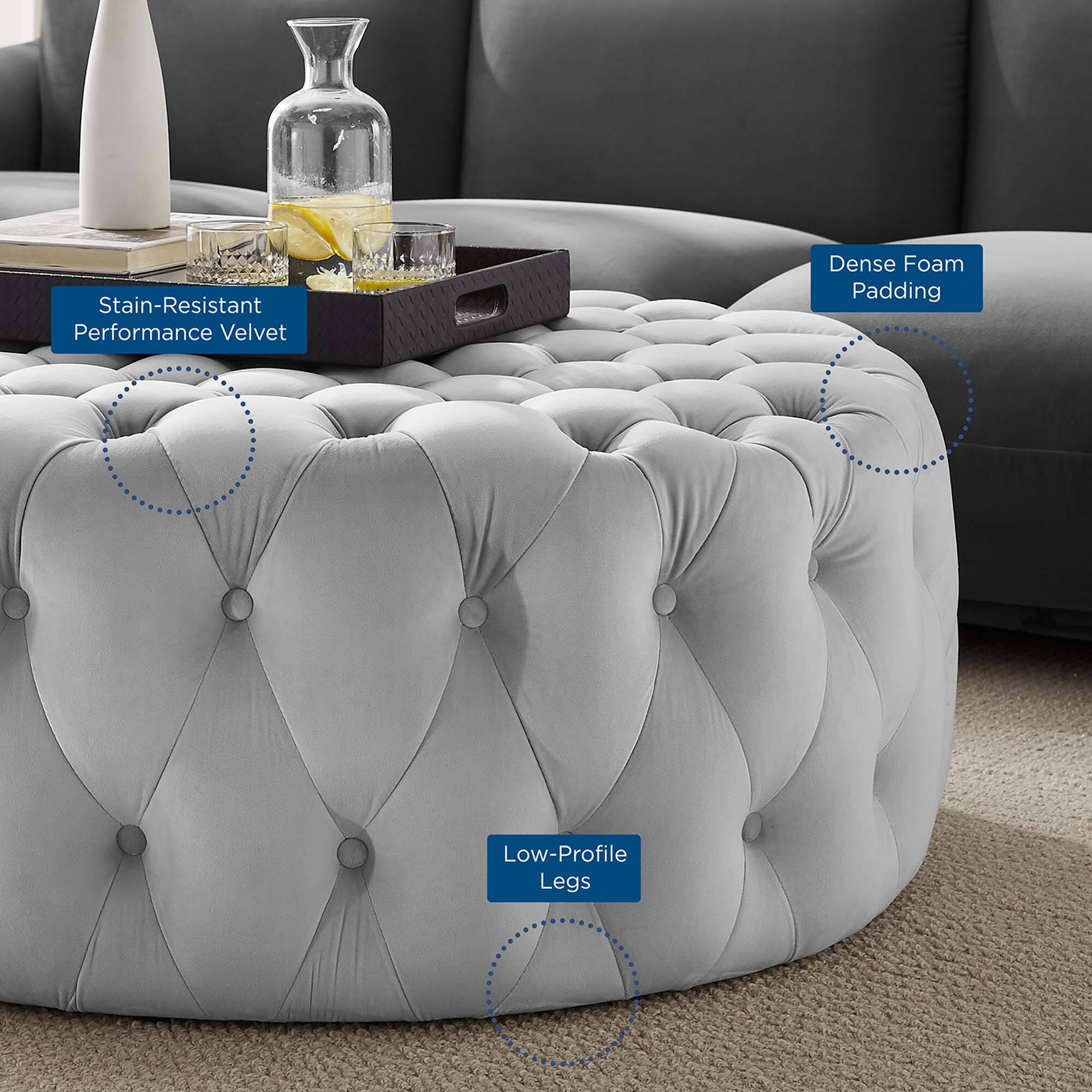 - Stain-Resistant Performance Velvet
- Dense Foam Padding
- Low-Profile Legs