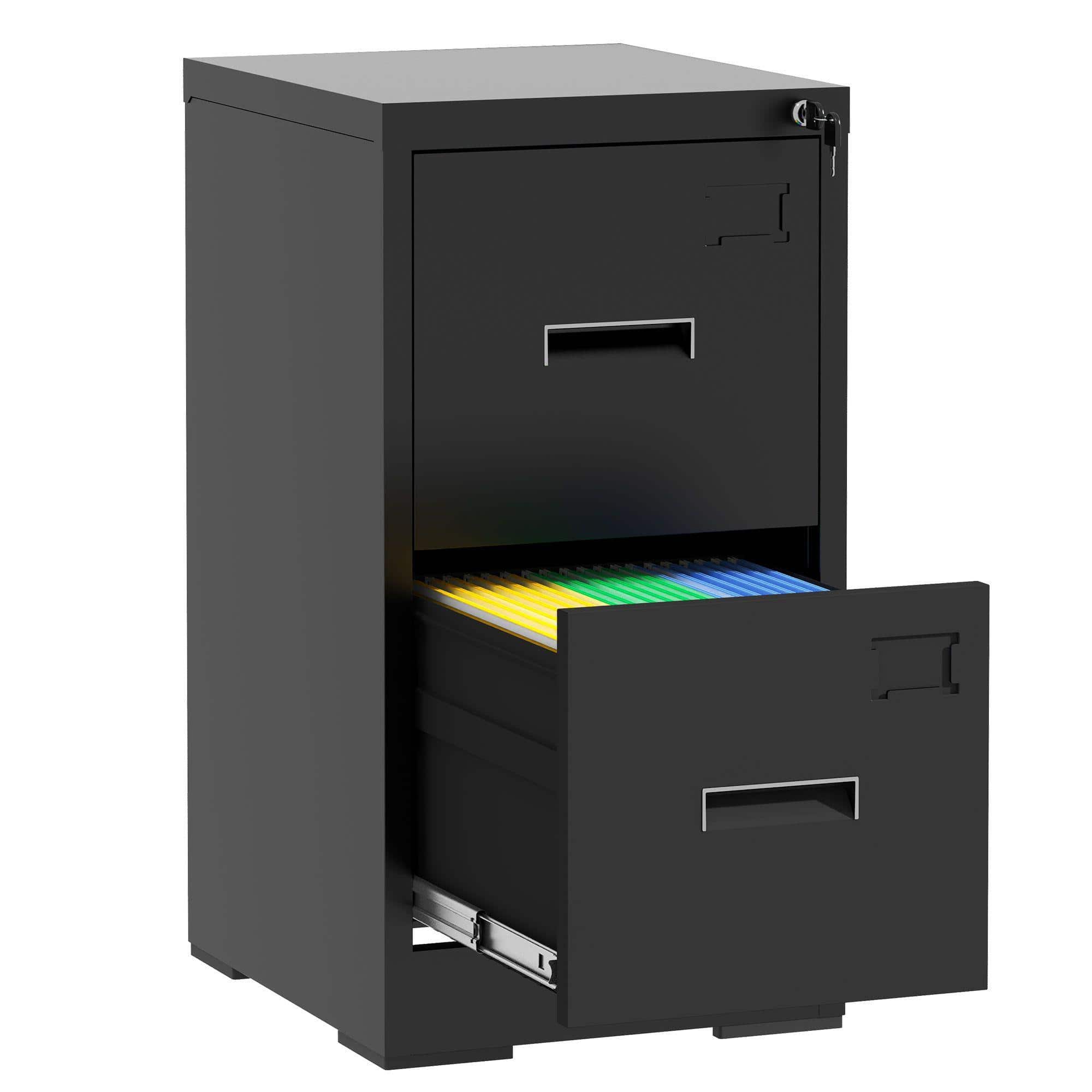 Mirfee - 2-Drawer Vertical File Cabinet with Lock, for A4/Legal/Letter Files - Black
