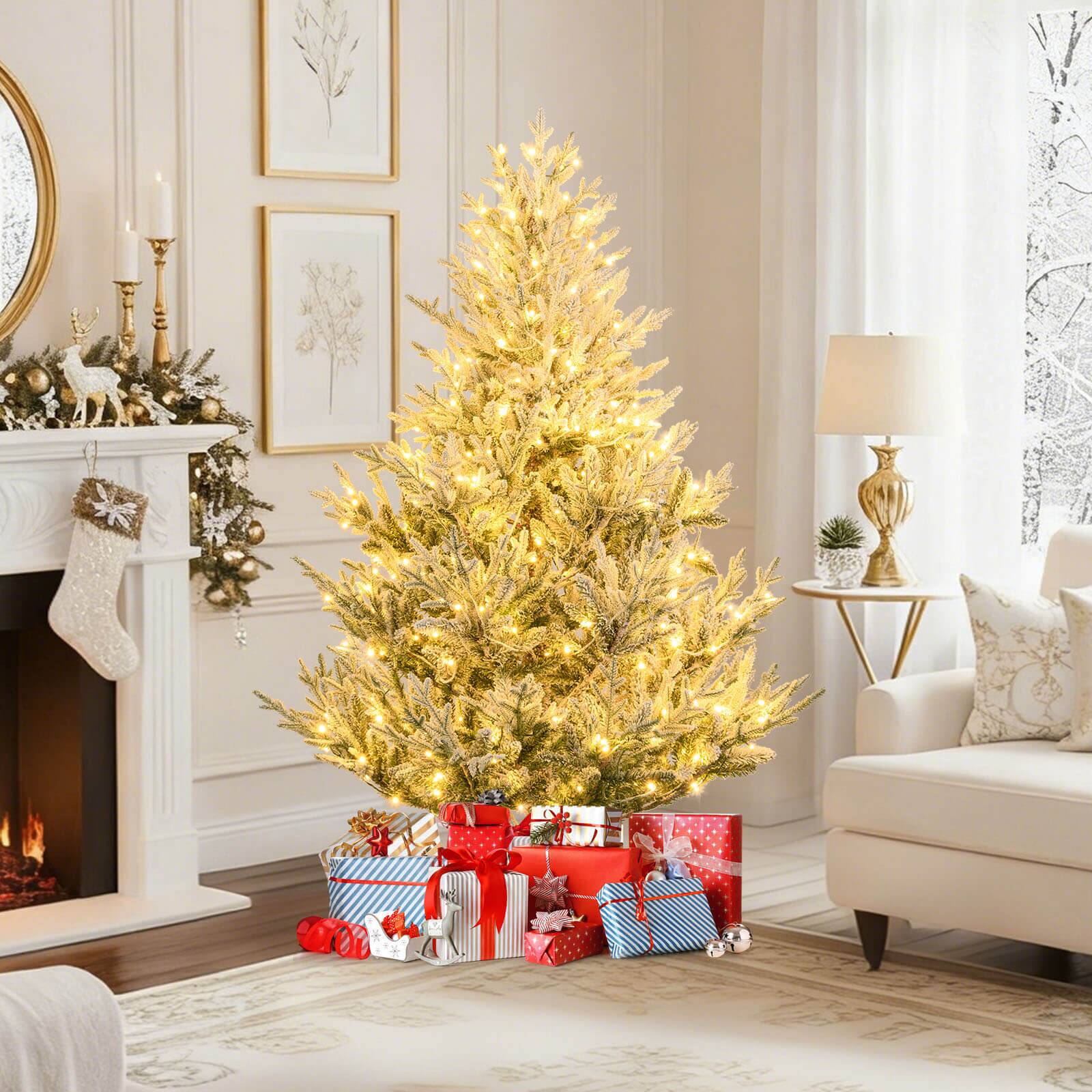 Alt View 3. Costway - Costway 6 FT Artificial Christmas Tree with 762 Flocked Branch Tips, 340 Warm White LED Lights - White,Green.