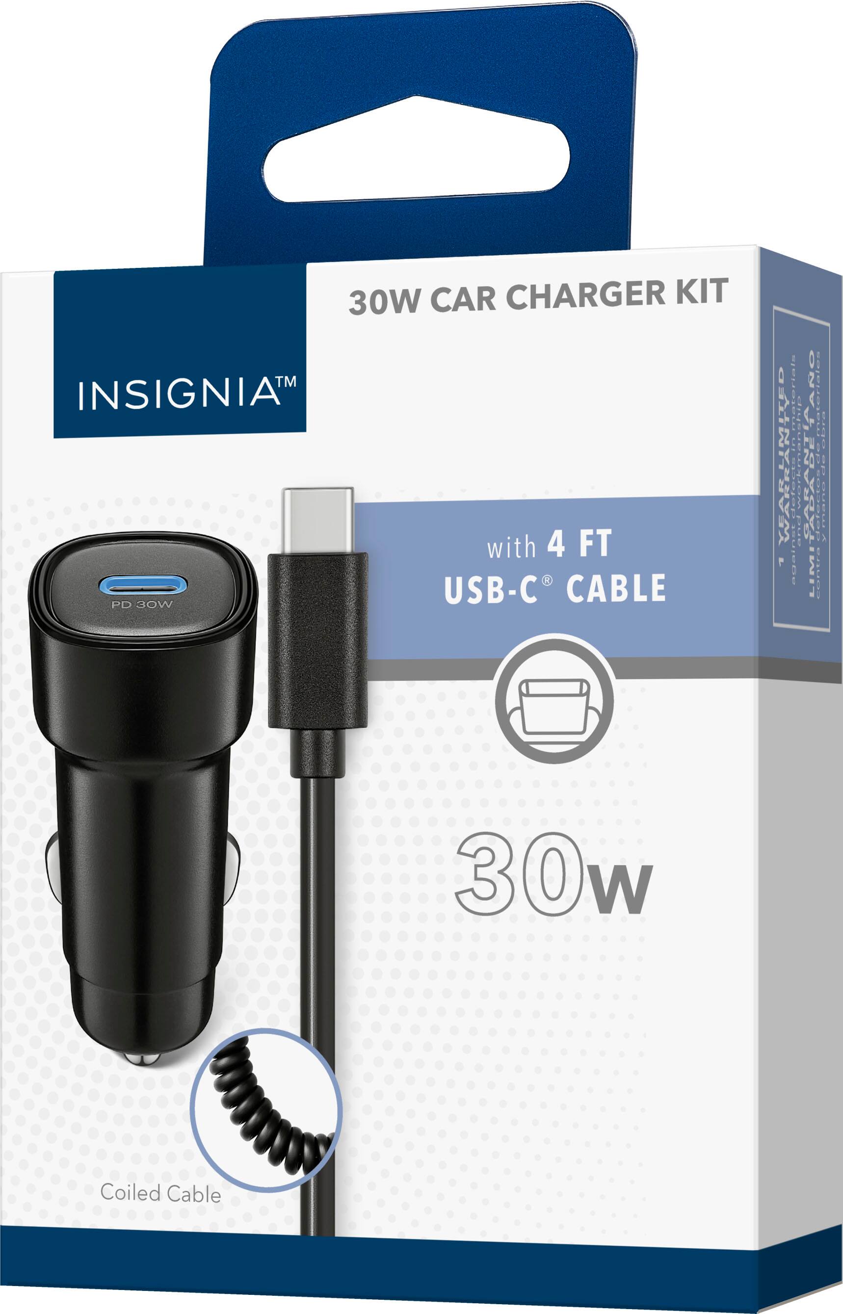 30W Car Charger Kit  
INSIGNIA™  
with 4 FT USB-C® Cable  
PD 30W  
Coiled Cable