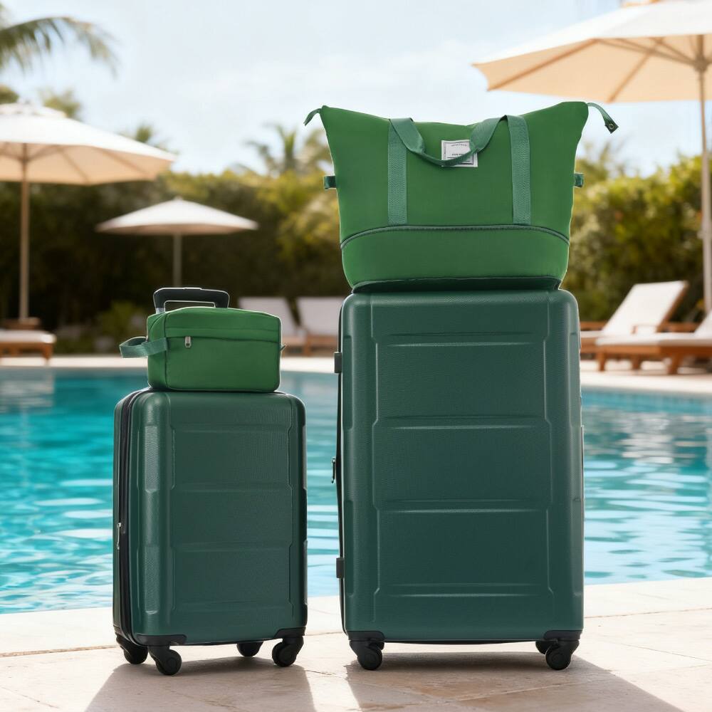 Alt View 10. Ecooso - 2-Piece Expandable ABS Spinner Luggage Set with TSA Lock, 20-Inch and 28-Inch Suitcases, Travel Duffel, and Toiletry Bag - Green.