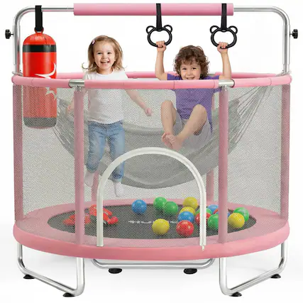 Front. Hurtle - Hurtle 55" Trampoline for Kids with Safety Enclosure - 440lbs Capacity Indoor/Outdoor Toddler Trampoline - Pink.
