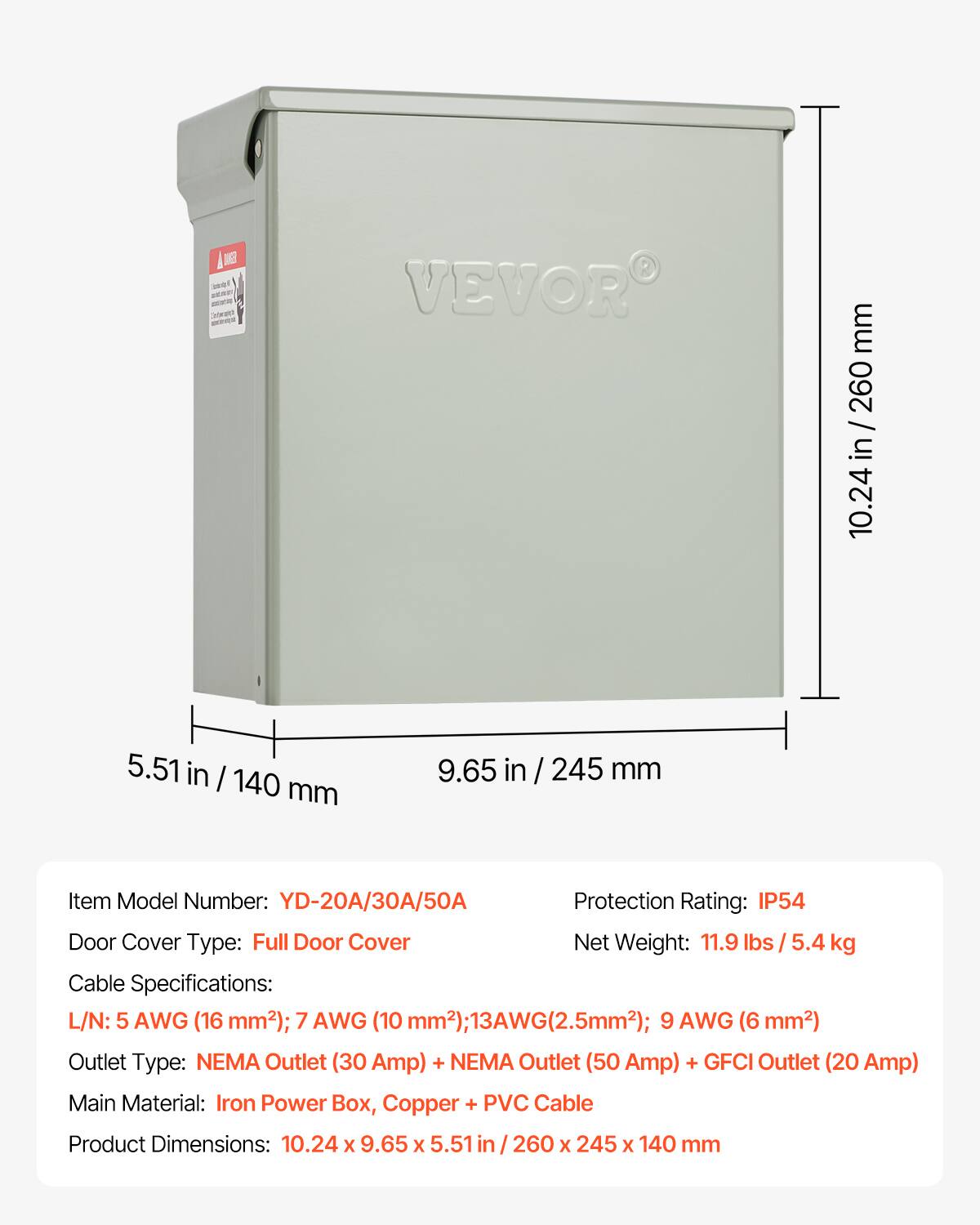VEVOR Temporary Power Outlet Panel, 20 30 50 Amp, RV EV Electrical ...
