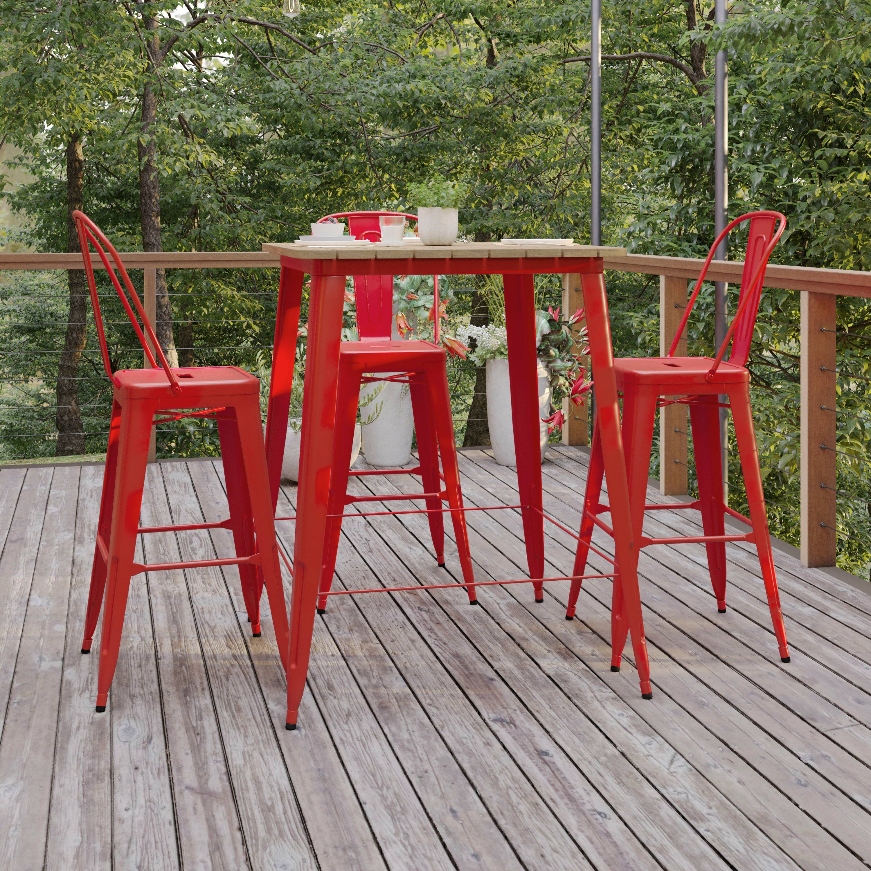 Alt View 2. Flash Furniture - Declan Commercial Indoor/Outdoor Bar Top Table, 31.5" Square All Weather Brown Poly Resin Top with Red Steel base - Red.