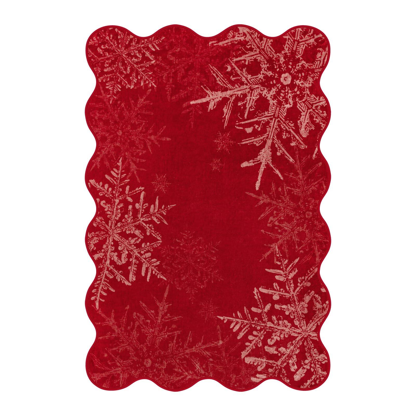 Alt View 5. Fabibe - 2X6 RED Indoor SNOWFLAKE CHRISTMAS RUNNER WASHABLE SCALLOPED RUNNER FOR HALLWAY, SOFT NON-SLIP XMAS KITCHEN RUNNER - Red Forest 2.6' x 8'.