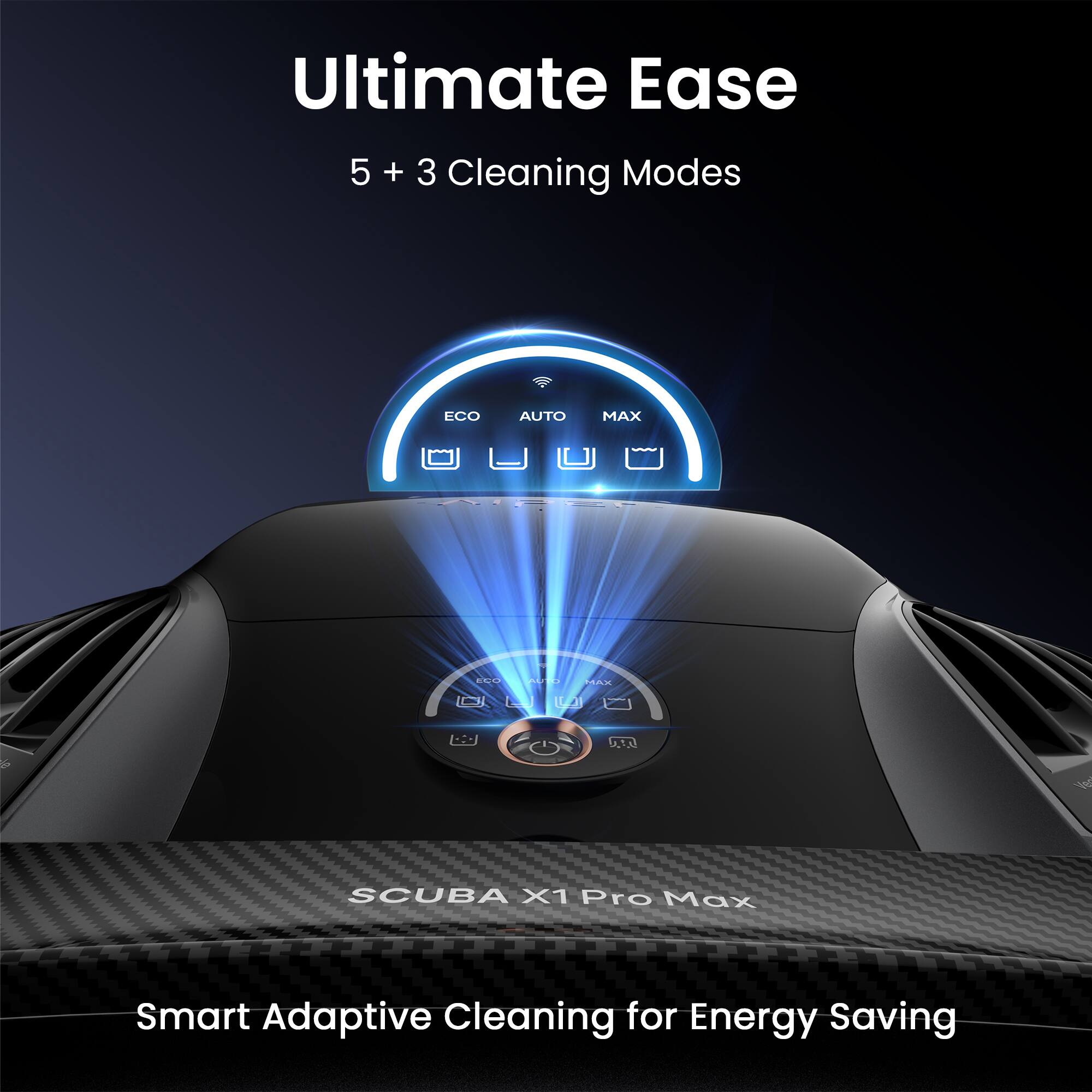 Ultimate Ease  
5 + 3 Cleaning Modes  
ECO AUTO MAX  
SCUBA X1 Pro Max  
Smart Adaptive Cleaning for Energy Saving