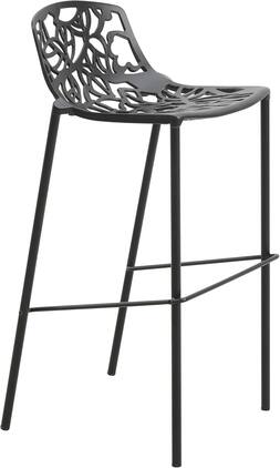 LeisureMod - Devon 31" Aluminum Bar Stool - Modern Floral Cutout Indoor/Outdoor Patio Stool with Footrest - Black