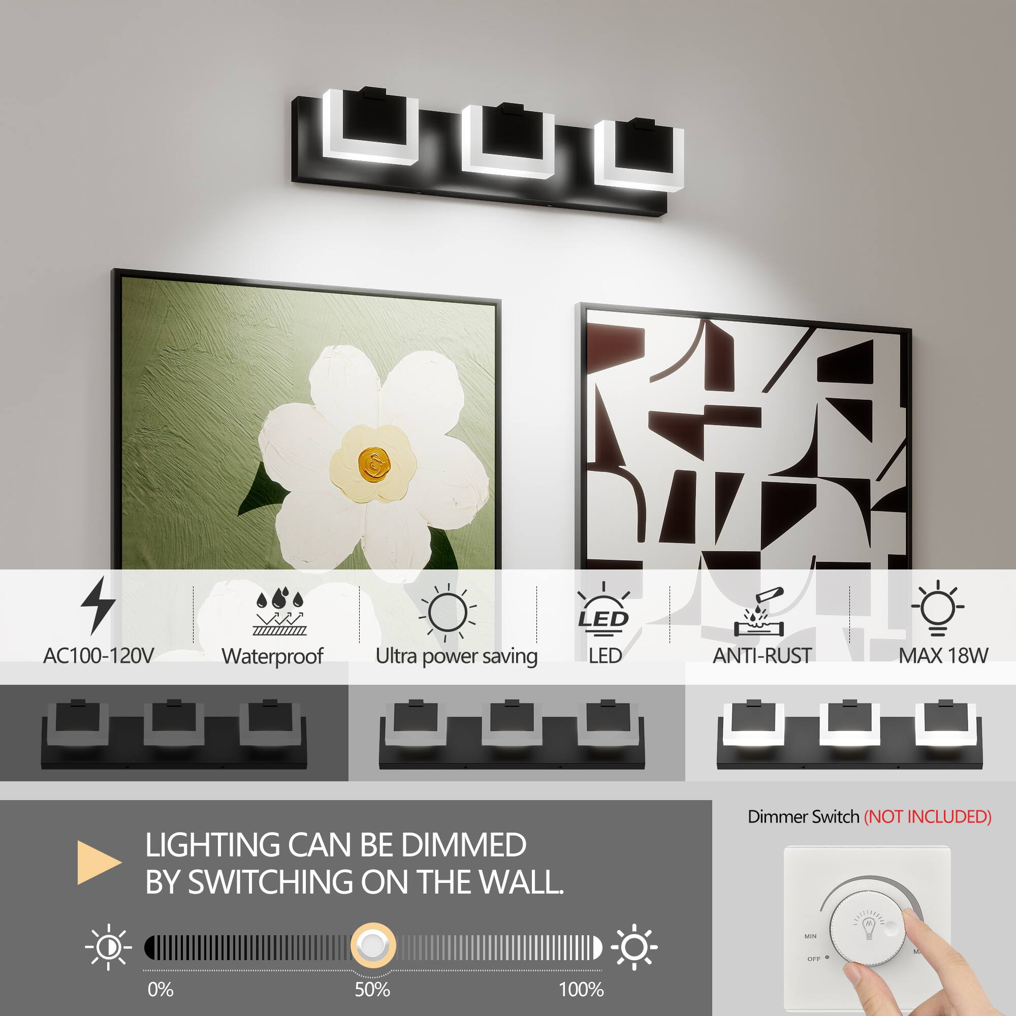 LED AC100-120V Waterproof Ultra Power Saving LED Anti-Rust Max 18W Lighting Can Be Dimmed by Switching on the Wall. Dimmer Switch (Not Included)

- AC100-120V
- Waterproof
- Ultra Power Saving
- LED
- Anti-Rust
- Max 18W

Lighting can be dimmed by switching on the wall.

Dimmer Switch (Not Included)

0% 50% 100%
