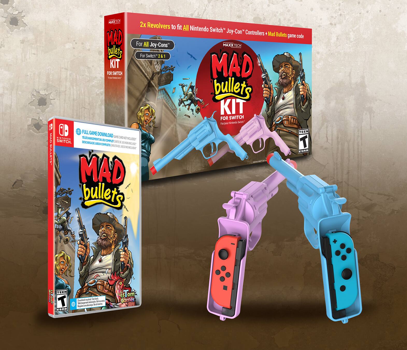 MAD Bullets Kit for Switch: 2x Revolvers to fit All Nintendo Switch* Joy-Con Controllers + Mad Bullets MAD game code For All Joy-Cons MAX TECH bulets For Switch 2&1 KIT MAD FOR SWITCH.