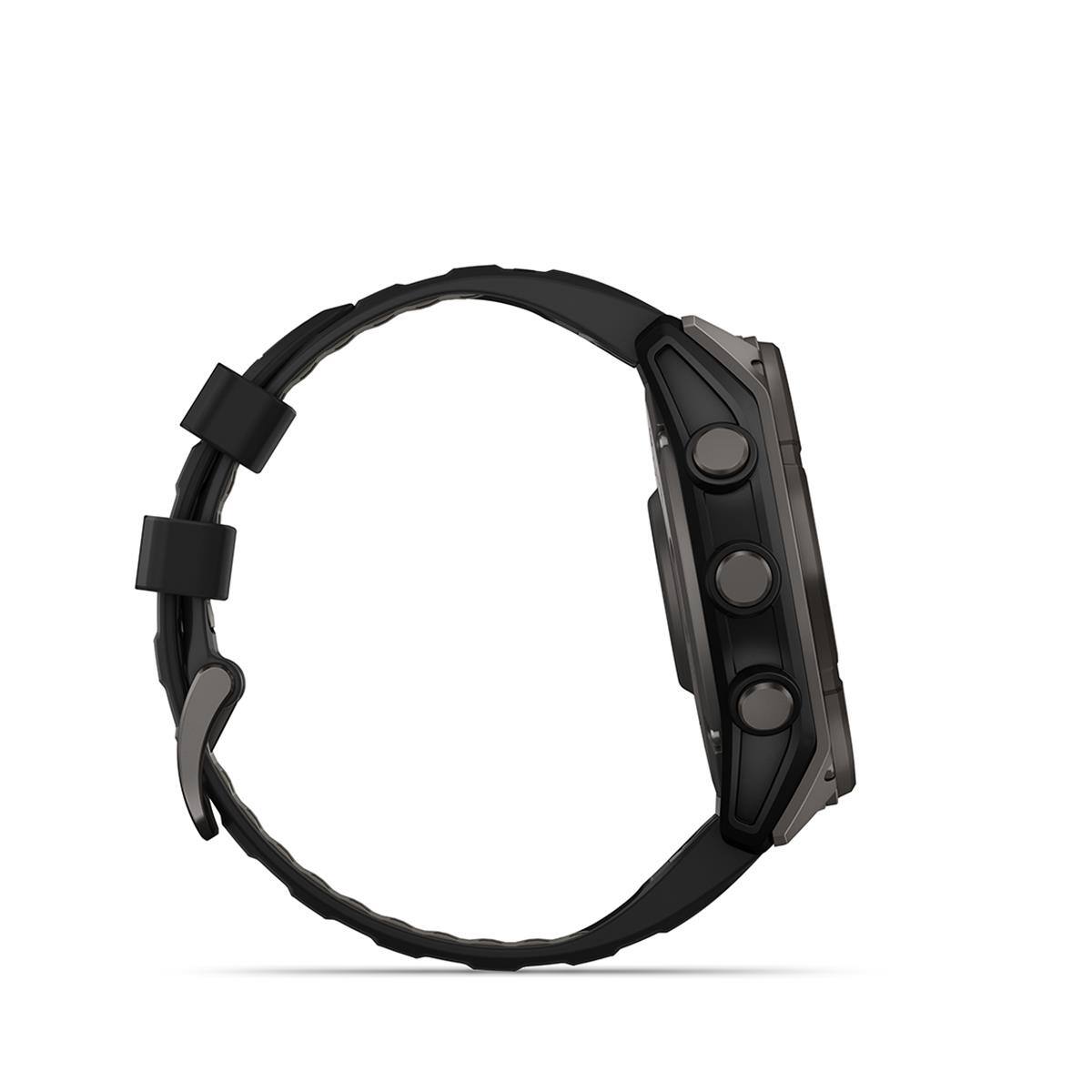 Alt View 3. Garmin - Fenix 8 47 mm Solar Sapphire, Carbon Gray DLC +Charging Dock + Dust Cover Bundle - Carbon Gray DLC Titanium.