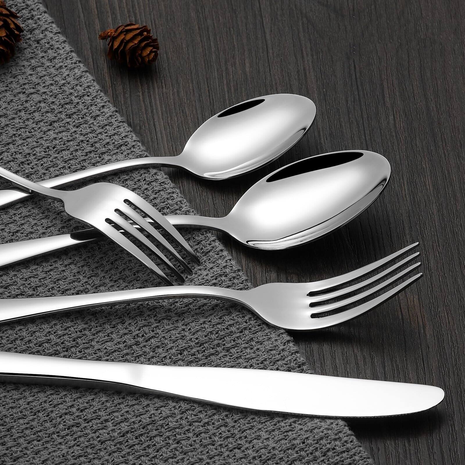 Alt View 1. Dazzed Corner - 60 Piece Silverware Set for 12, Stainless Steel Flatware Set Dishwasher Safe - Silver.