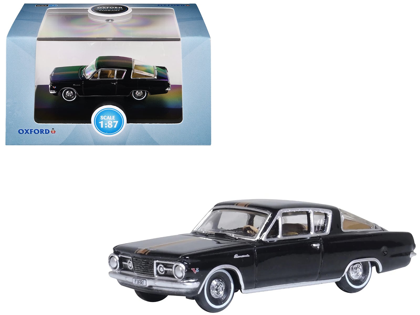 1965 Plymouth Barracuda Black with Gold Stripes 1/87 (HO) Scale Diecast Model Car by Oxford Diecast price history on PriceWatchPro
