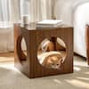 Front. Eureka Ergonomic - Side Table with Integrated Cat Bed & Tempered Glass Top - Red.