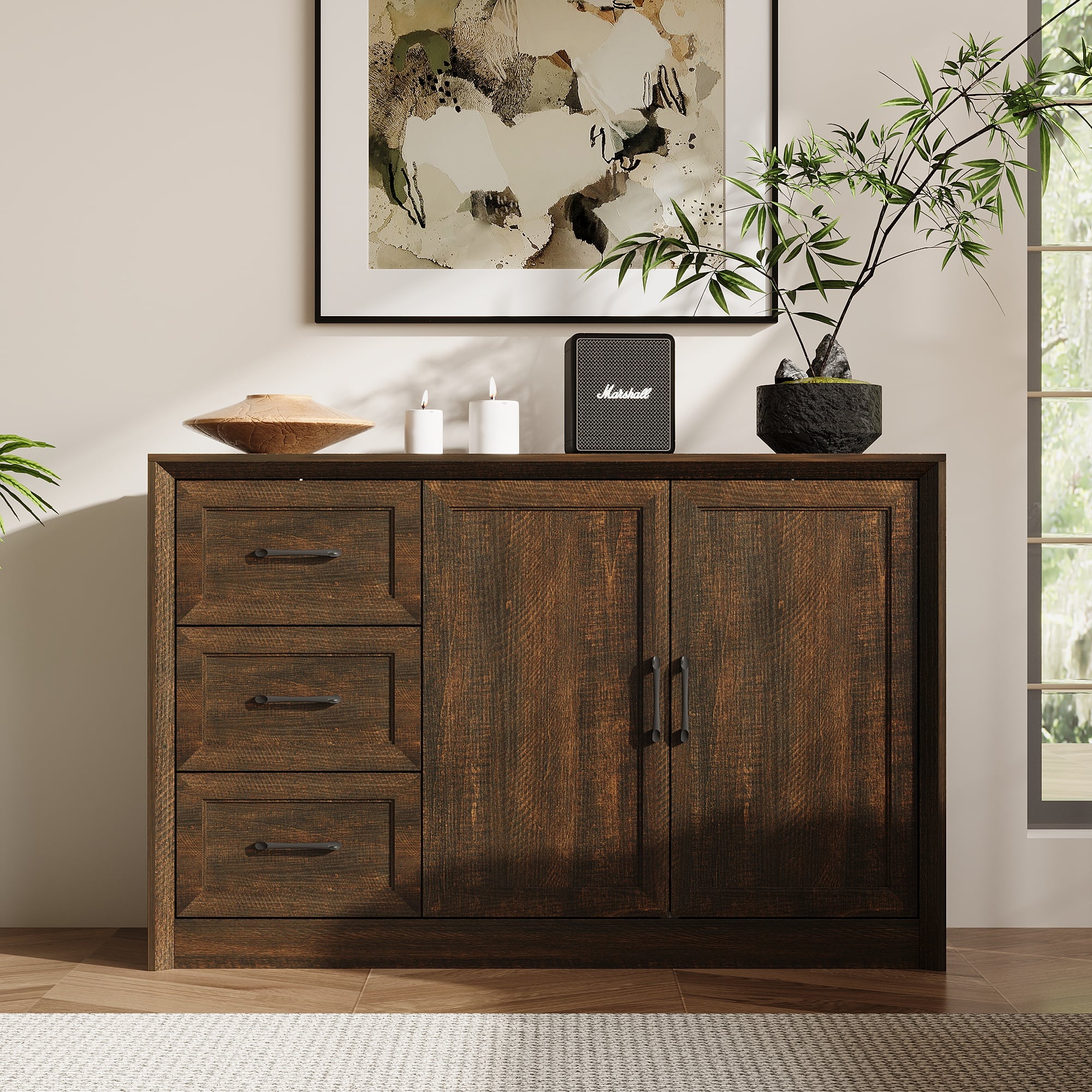 FUFU & GAGA - Multi-Purpose Modern Display Storage Cabinet for Living Room with Drawers & Shelves Organization Unit - Brown