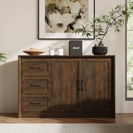 Front. FUFU & GAGA - Multi-Purpose Modern Display Storage Cabinet for Living Room with Drawers & Shelves Organization Unit - Brown.