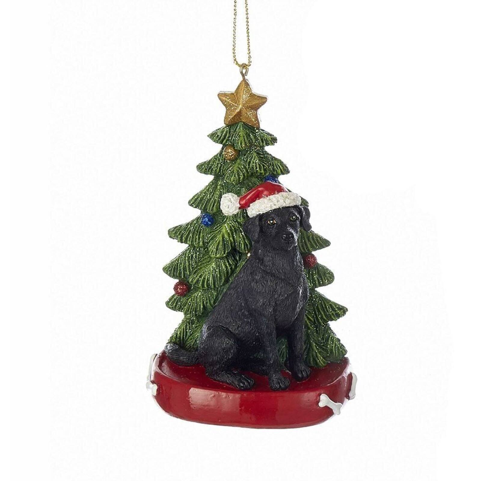 Front. Kurt S Adler - Kurt Adler Black Labrador Retriever Dog Wearing Santa Hat with Christmas Tree Resin Ornament 4.25 inch - Multicolor.