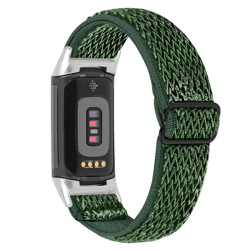 StrapsCo - Comfort Stretch Band Elastic Nylon Watch Strap For Fitbit Charge 6 - Dark Green