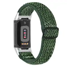 Front. StrapsCo - Comfort Stretch Band Elastic Nylon Watch Strap For Fitbit Charge 6 - Dark Green.