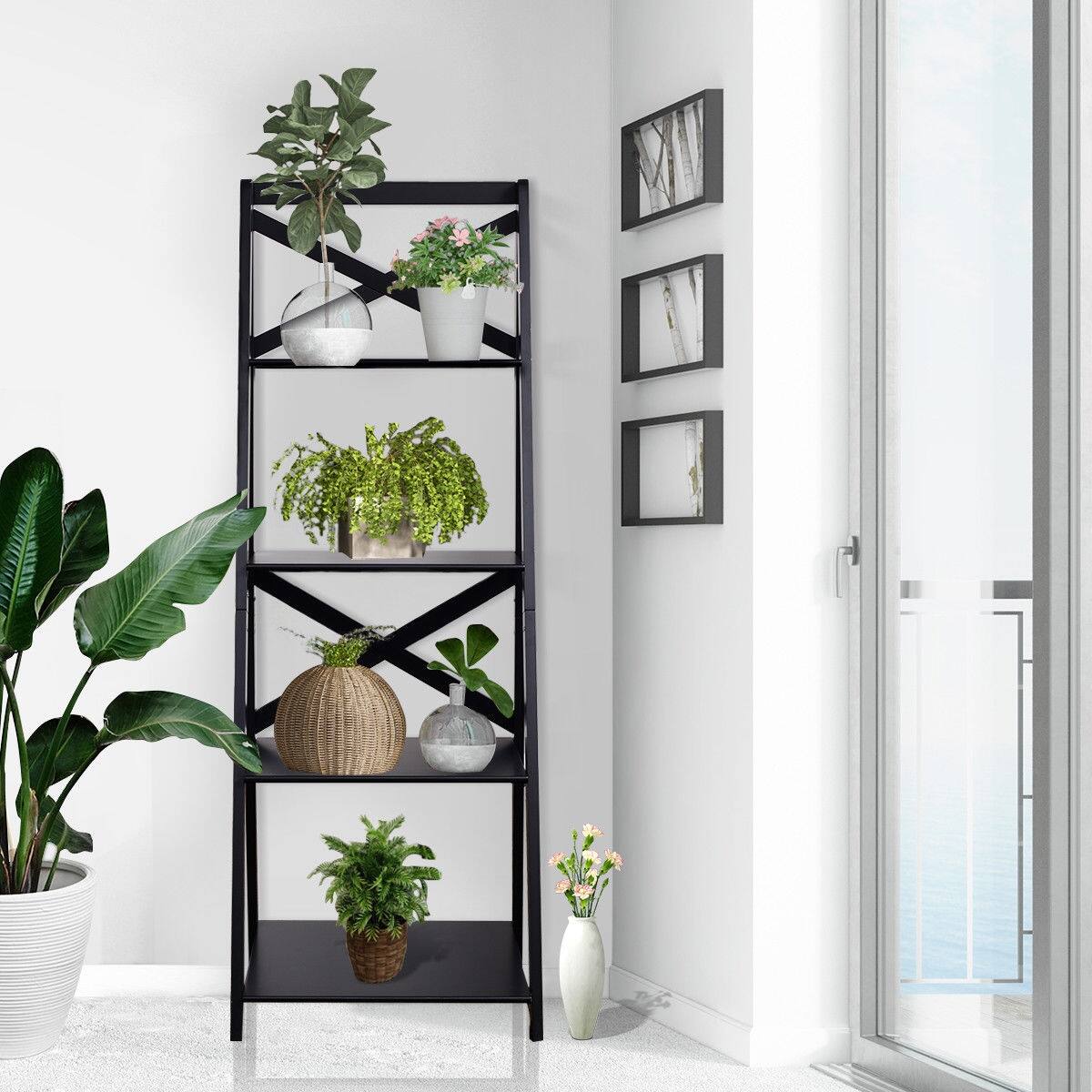Alt View 1. Ecooso - 4-Tier Leaning Ladder Bookcase with Open Display Shelves for Living Room or Office - Black.