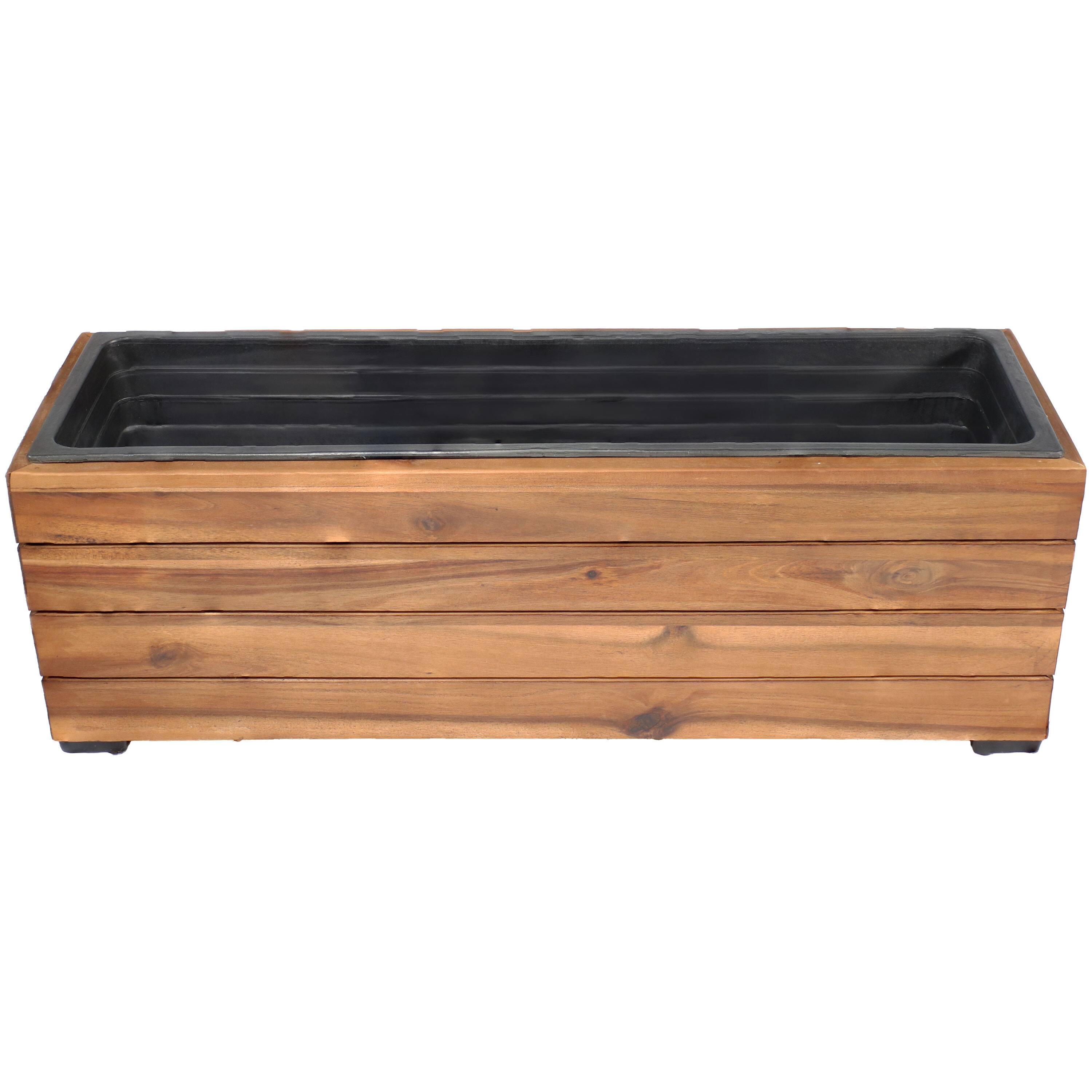 Alt View 5. Sunnydaze - 24.25 in Rectangle Wood Planter Box - Light Brown Stain.