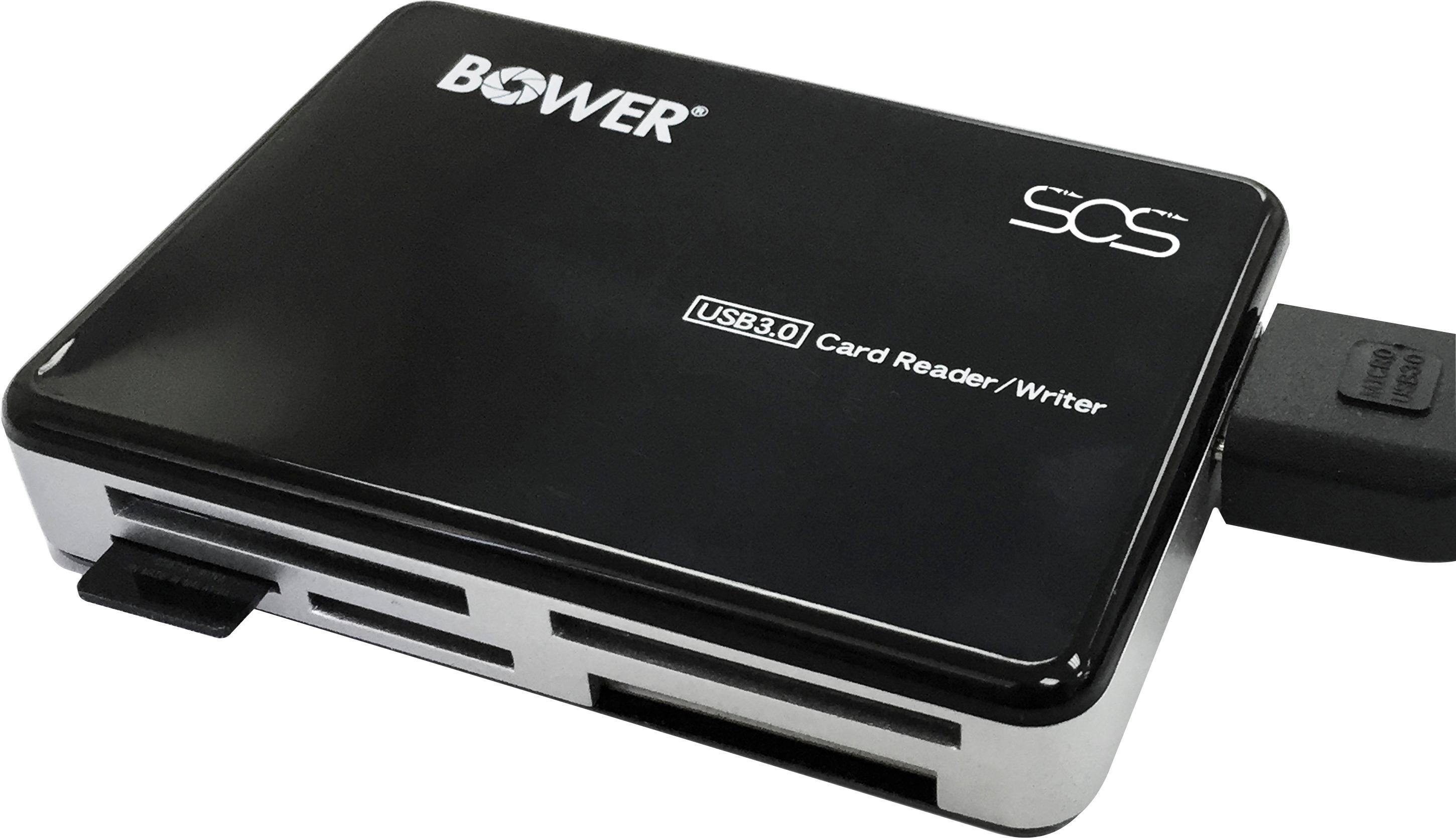 Front. Bower - USB 3.0 Multi-Fit Card Reader - Black.