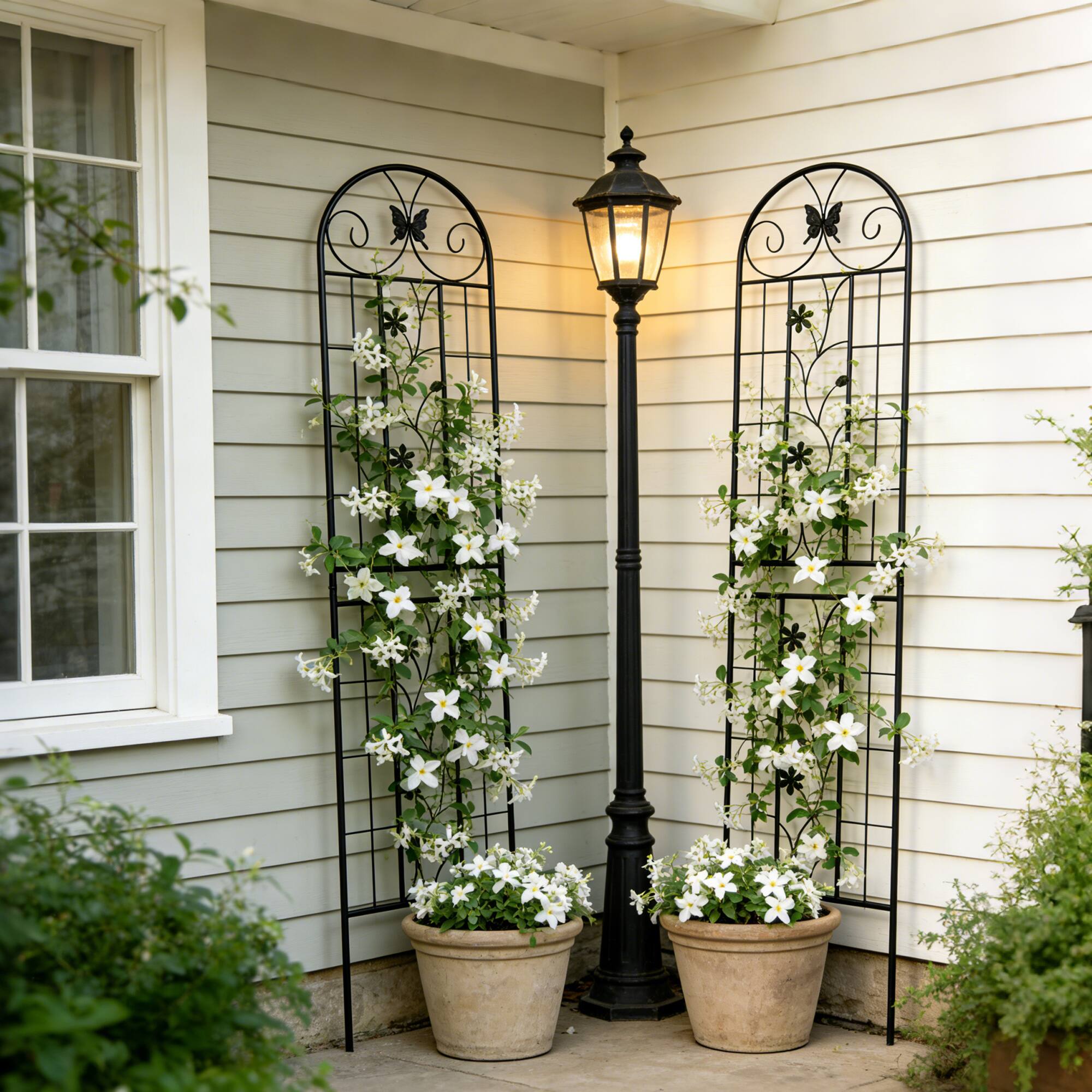 Alt View 2. Loheer - 2 Pack Metal Garden Trellis 7.2 ft x 1.6 ft Rustproof Plant Support - Black.