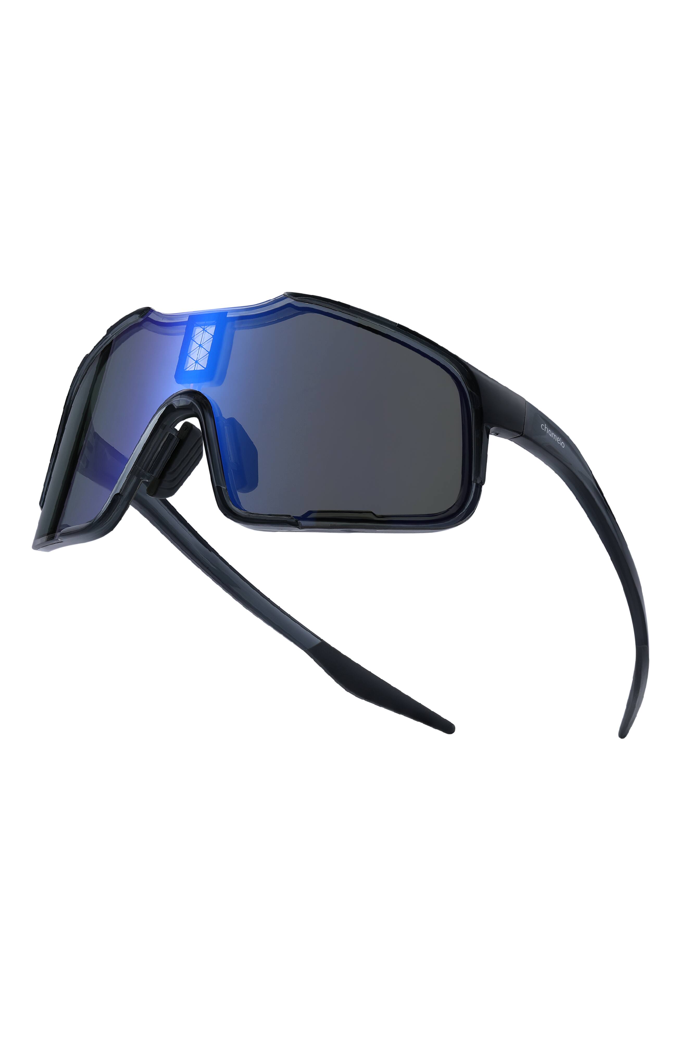 Alt View 1. Chamelo - Falcon - Sports Smart Glasses with Electrochromic Auto Tint - Obsidian frame | Alpha Blue lenses.