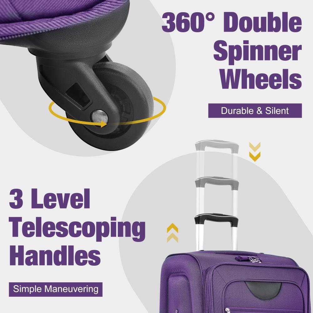 360° Double Spinner Wheels  
Durable & Silent  

3 Level Telescoping Handles  
Simple Maneuvering
