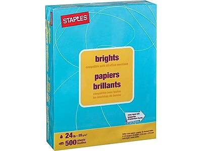 STAPLES  
brights  
papiers brillants  
compatible with all office machines  
compatible avec toutes les machines de bureau  
24 lb - 89 g/m²  
500 sheets  
500 feuilles