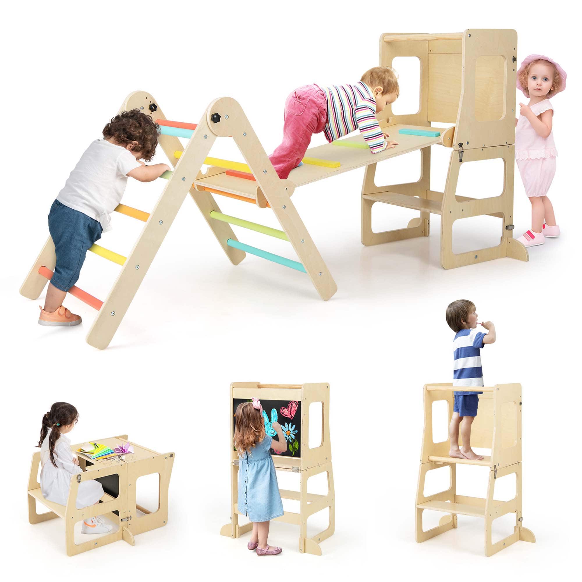 Costway - 7-in-1 Toddler Climbing Toy Set with Reversible Ramp Convertible Step Stool - Multicolor price history on PriceWatchPro
