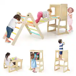 Costway - 7-in-1 Toddler Climbing Toy Set with Reversible Ramp Convertible Step Stool - Multicolor