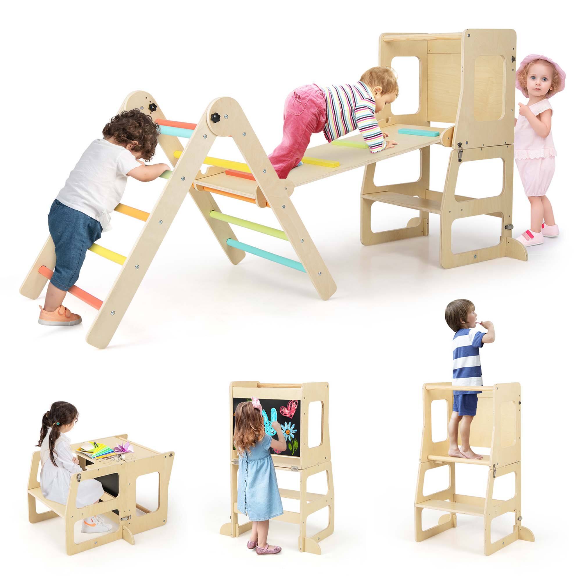 Costway - 7-in-1 Toddler Climbing Toy Set with Reversible Ramp Convertible Step Stool - Multicolor