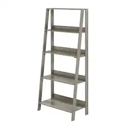 FurniFact - Wooden 5-Tier Ladder Bookcase with Finish for Home Storage - French Oak