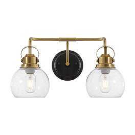 Jonathan Y - Shirley 17.5" 2-light Farmhouse Metal LED Vanity Light with Seeded Glass Globe Shades - Brass Gold/Oil Rubbed Bronze