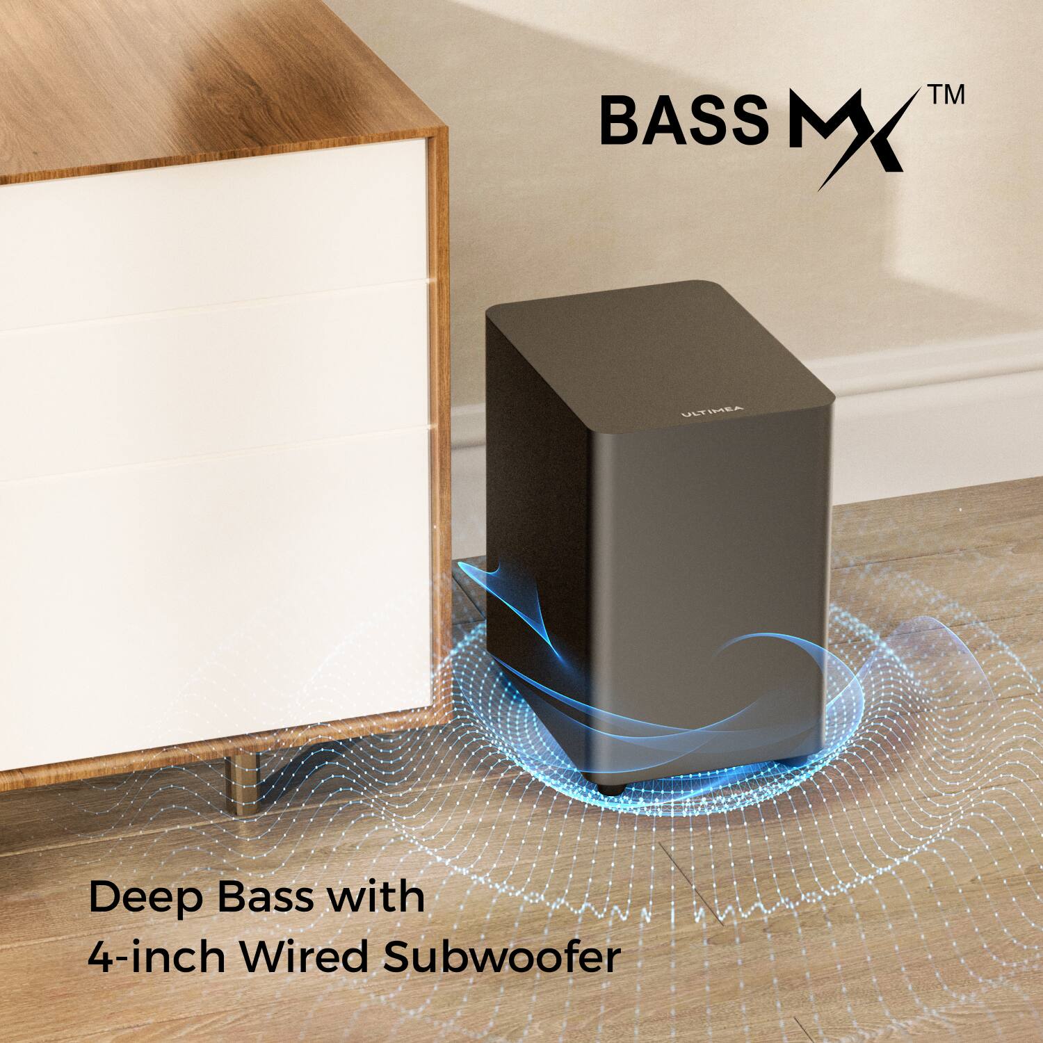 BASS MX™  
Deep Bass with 4-inch Wired Subwoofer