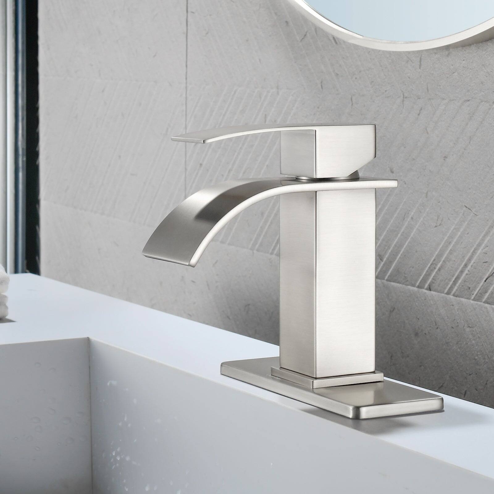 Alt View 2. Boyel Living - Brushed Faucet SUS304 Waterfall Spout cUPC Cartridge 60cm Supply Line Pop Up Drain - Brushed Nickel.