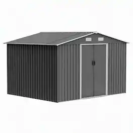 RYHNUYNE - 10x8 ft Steel Shed Sliding Doors Galvanized Garden Tool Shed Patio Backyard Grey - Gray