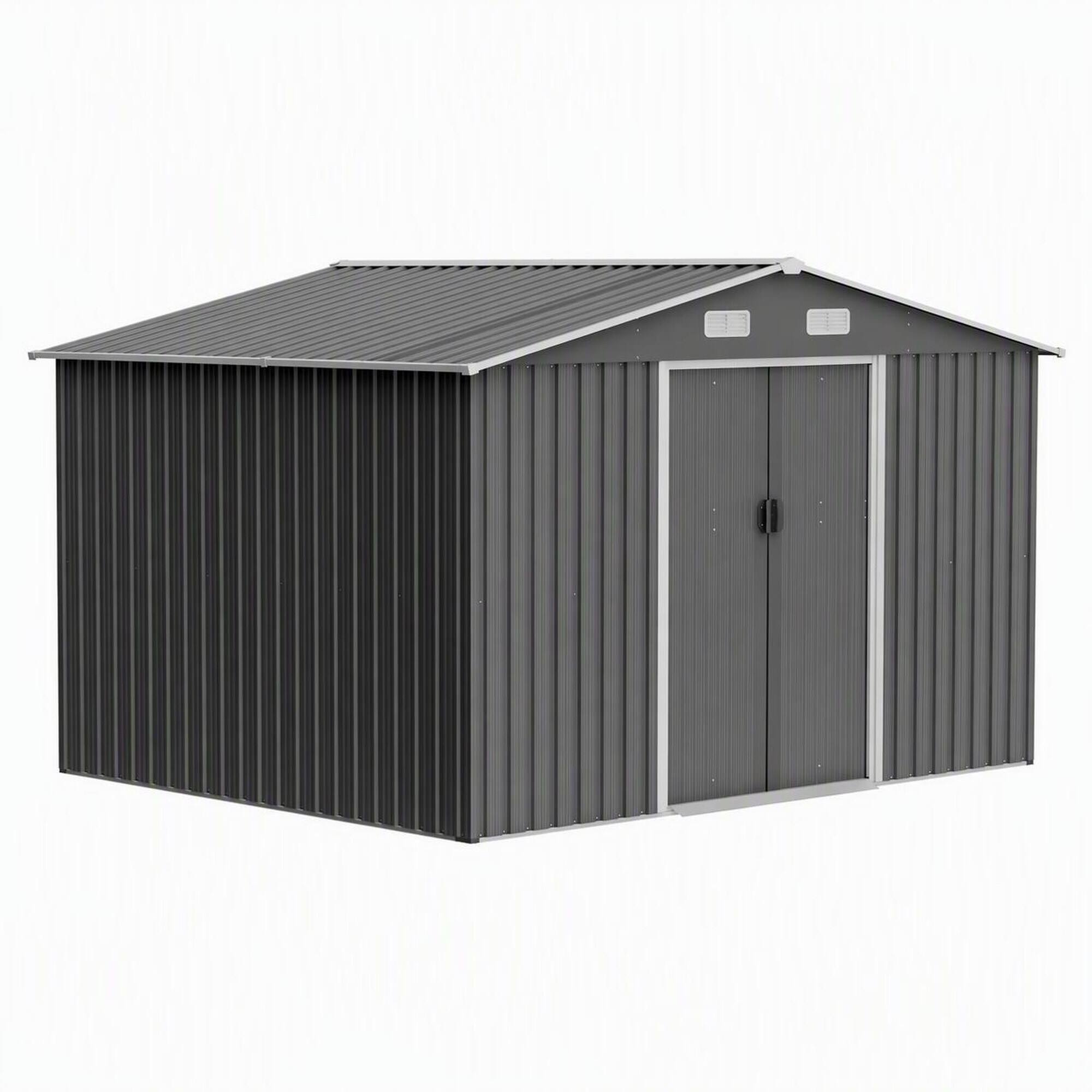 Front. RYHNUYNE - 10x8 ft Steel Shed Sliding Doors Galvanized Garden Tool Shed Patio Backyard Grey - Gray.